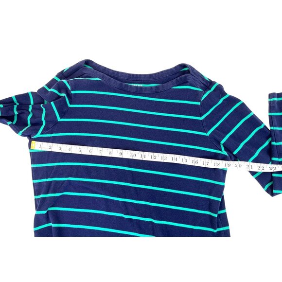Lands End  Large Navy/Green Cotton Striped Long Sleeve Shirt 16c - Picture 3 of 8